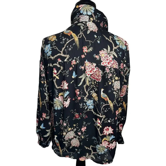 GP & J Baker Floral Bird Print Lightweight Button Up Blouse - Picture 5 of 11